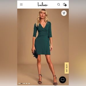 Lulus Green Three-Quarter Sleeve Wrap Dress Size XL
